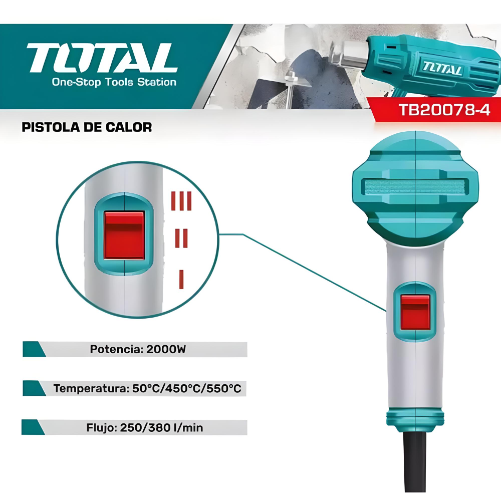 Pistola De Calor Total 2000w 3 Temperaturas Con Accesorios - Imagen 3