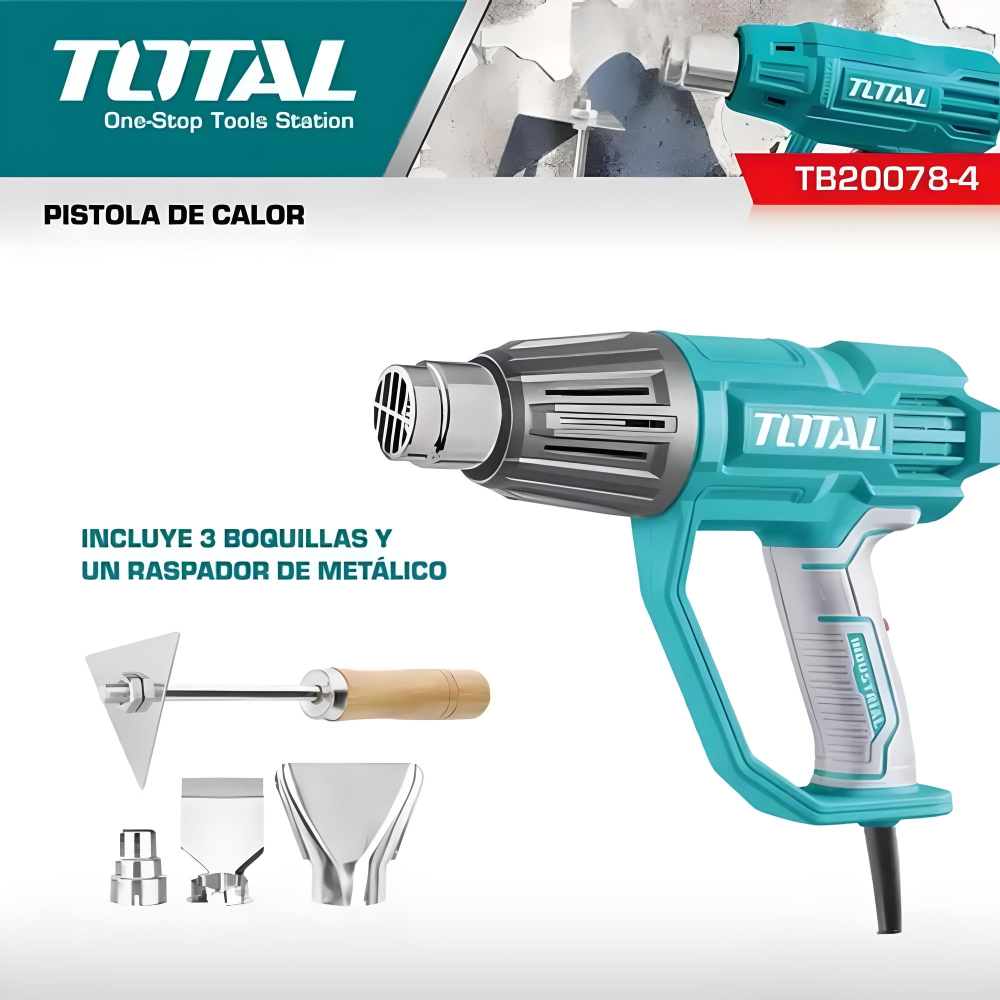 Pistola De Calor Total 2000w 3 Temperaturas Con Accesorios